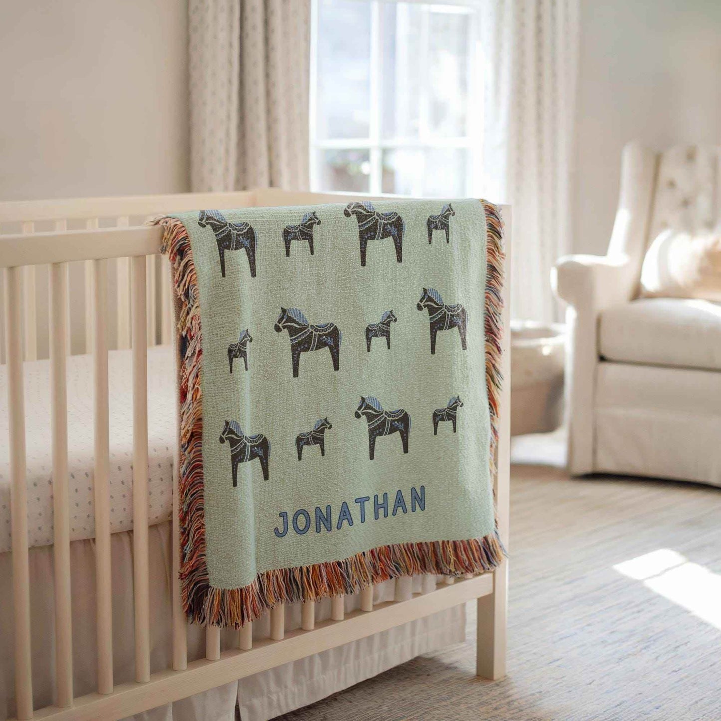 Personalized Baby Blanket - Custom Name Cotton Quilt | Scandinavian Nursery Decor - timelessbohochic.com