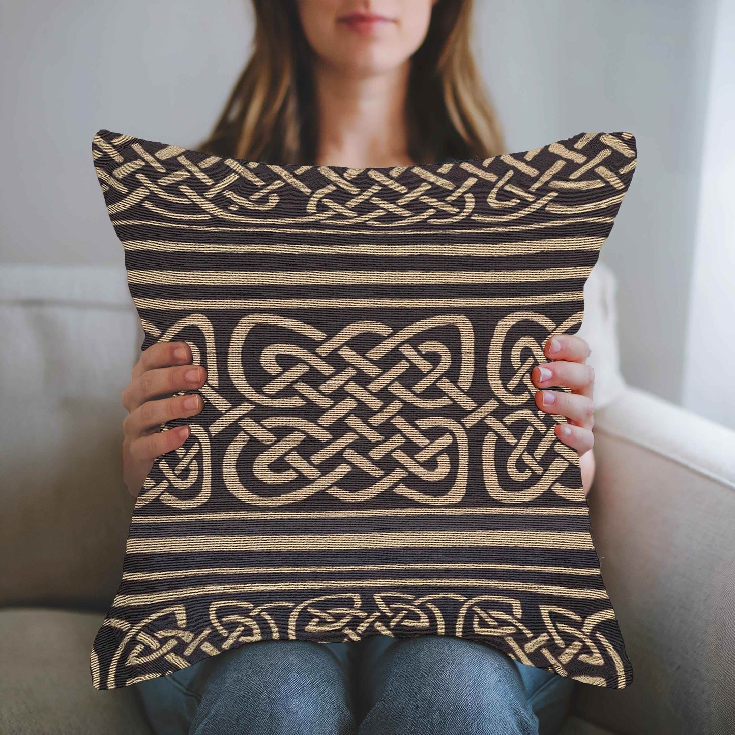 Celtic Knot Throw Pillow – Rustic Irish Home Decor | Cozy Woven Cushion - timelessbohochic.com