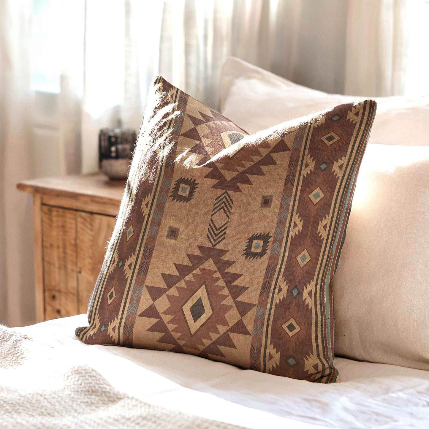 Boho Ikat Pillow – Rustic Cotton Woven Design with Fringed Edges and Soft Texture - timelessbohochic.com