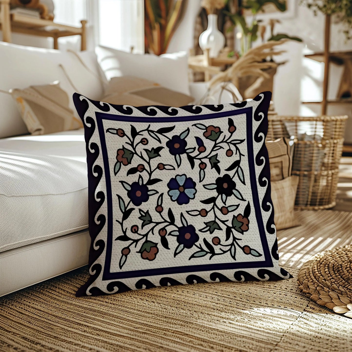 Iznik Cotton Throw Blanket - Floral Bedding Set & Turkish Throw Pillows for King Queen Bed