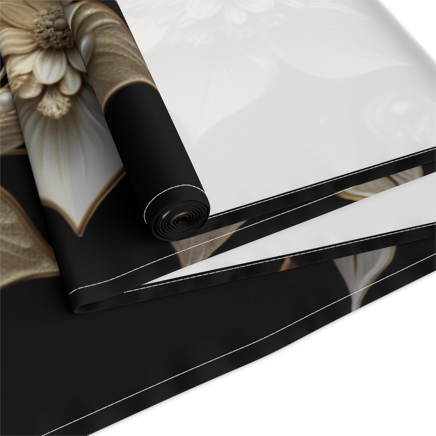 Poinsettia Table Runner - Elegant White Gold Christmas Table Decor & Dining Accent
