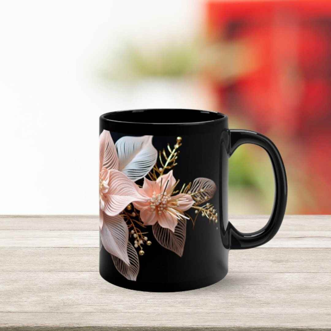 Festive Pink Poinsettia Mug – Ceramic Holiday Coffee Cup for Cozy Winter Drinks - timelessbohochic.com