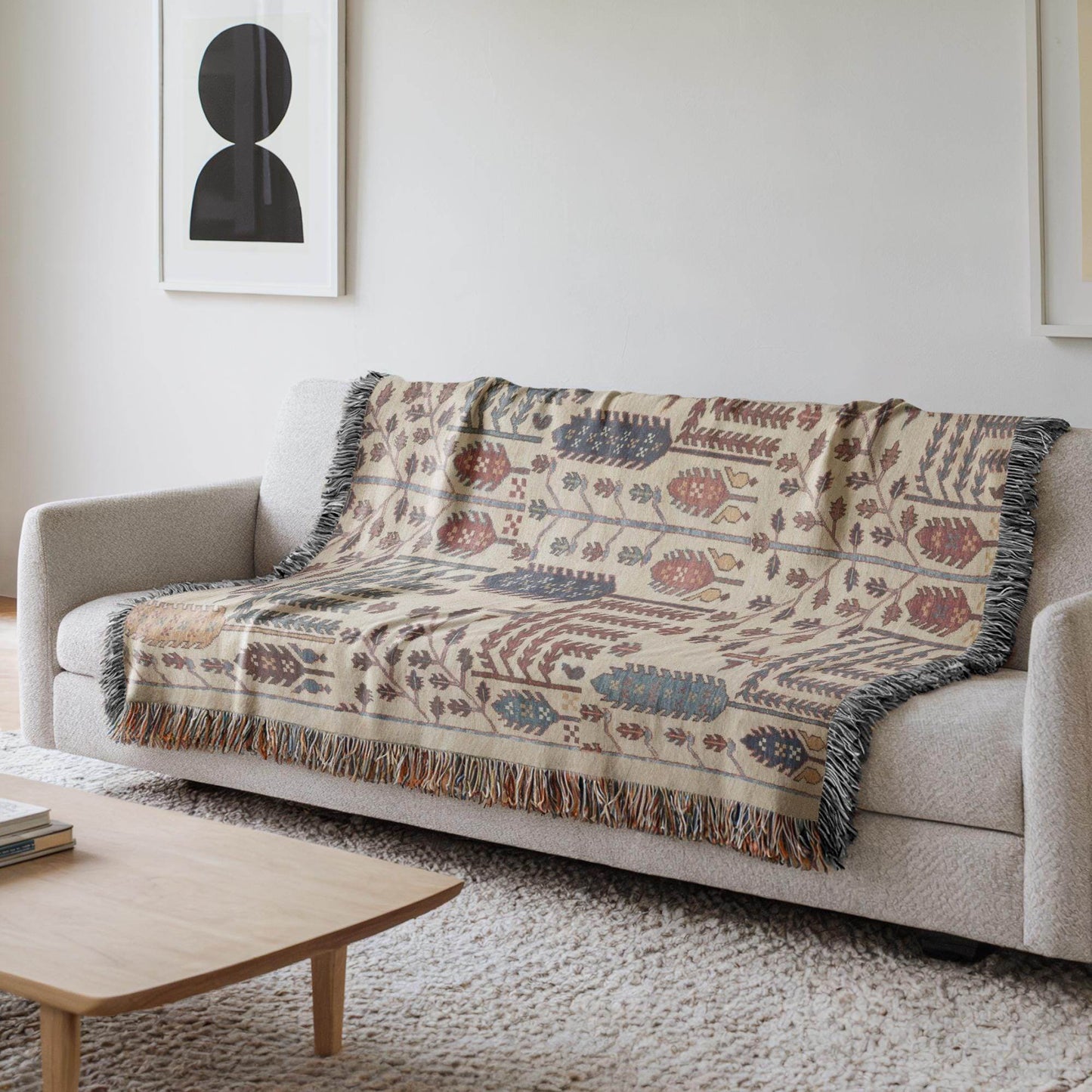 Anatolian Woven Blanket – Persian Design Throw With Ear Of Wheat Pattern | Cozy Living Accent - timelessbohochic.com