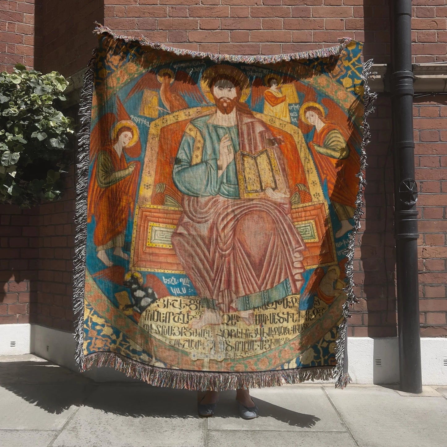 Armenian Cotton Blanket – Woven Miniature Design, Cultural Sofa Throw with Colorful Fringed Edges