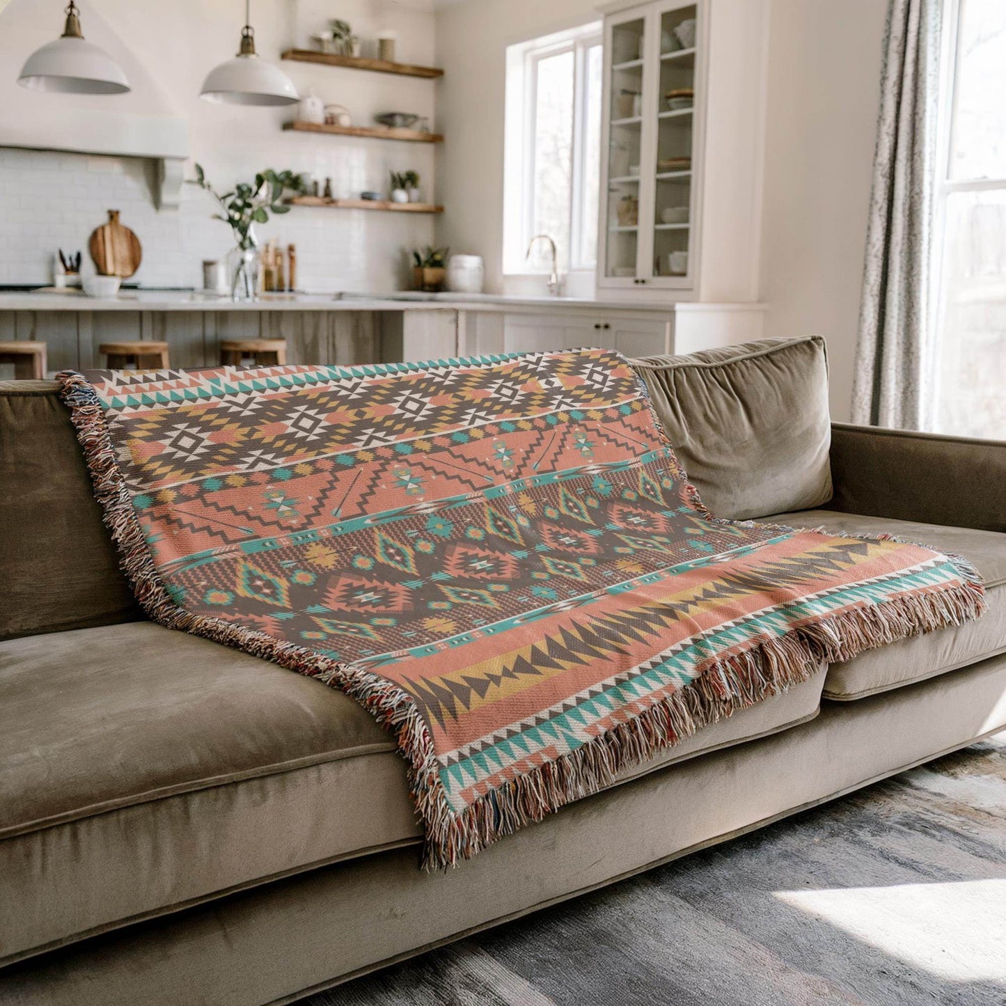 Southwestern Woven Blanket - Navajo Style Throw | Rustic Cotton Textile Sofa Cover - timelessbohochic.com
