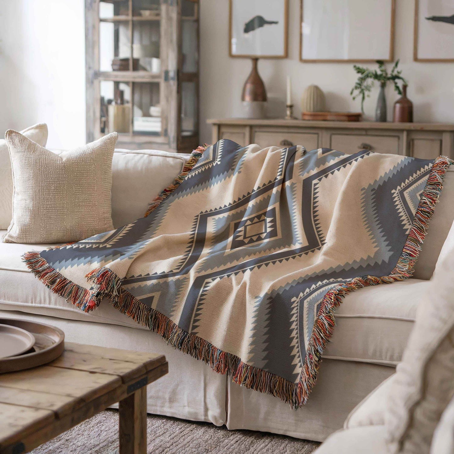 Southwestern Cotton Blanket | Cozy Fall Throw With Navajo Style & Boho Chic Decorative Design - timelessbohochic.com