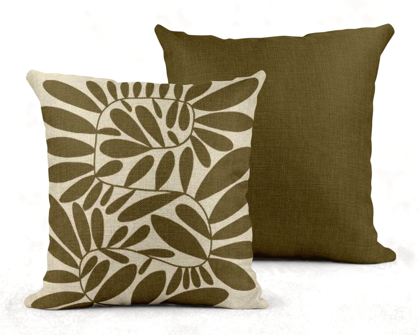 Woven Mid Century Cushion - Durable Cotton Blend with Scandi Leaves Pattern - timelessbohochic.com