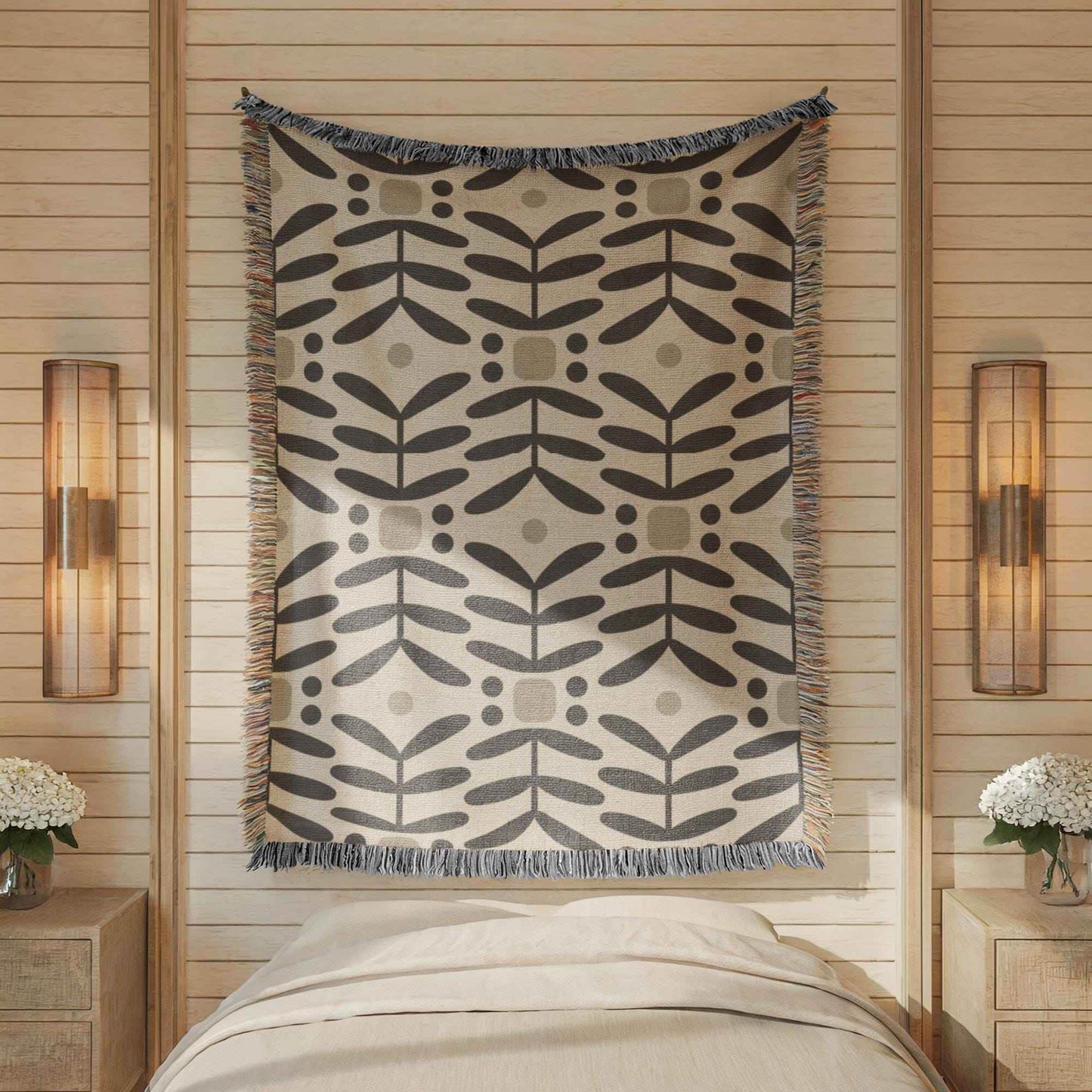 Woven Wall Hanging – Mid Century Modern Floral Wall Art Cotton Tapestry Throw - timelessbohochic.com