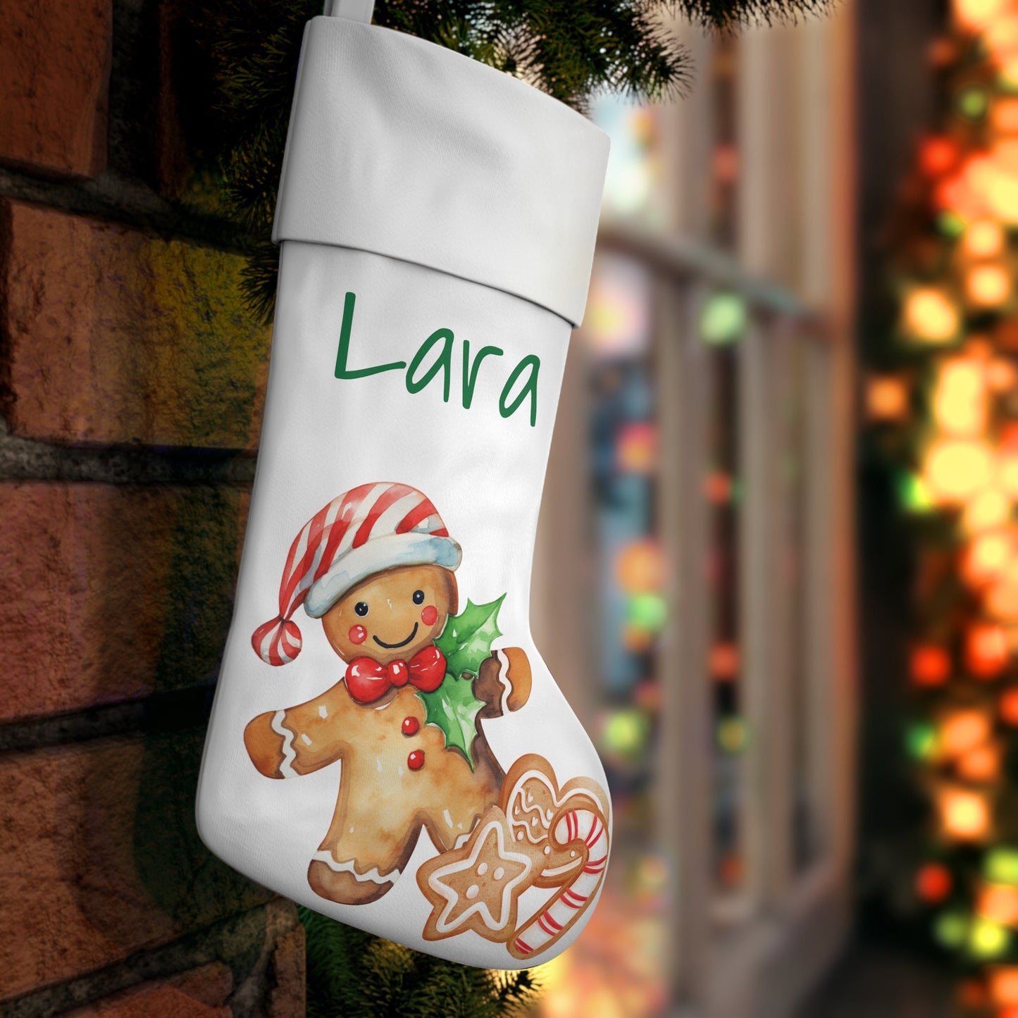 Personalized Holiday Stocking – Custom First Christmas Stocking with Name & Cookie Design