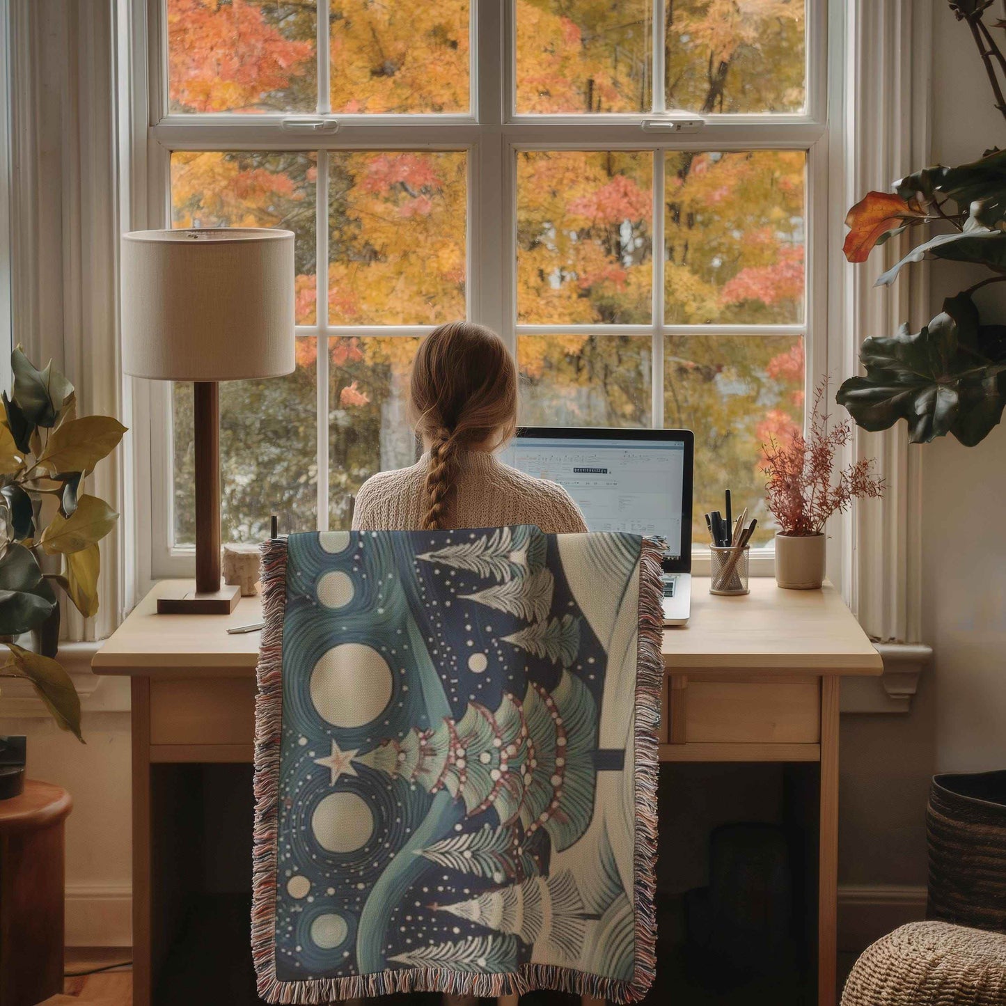 Forest Themed Woven Blanket – Cozy Winter Cotton Throw With Christmas Trees - timelessbohochic.com