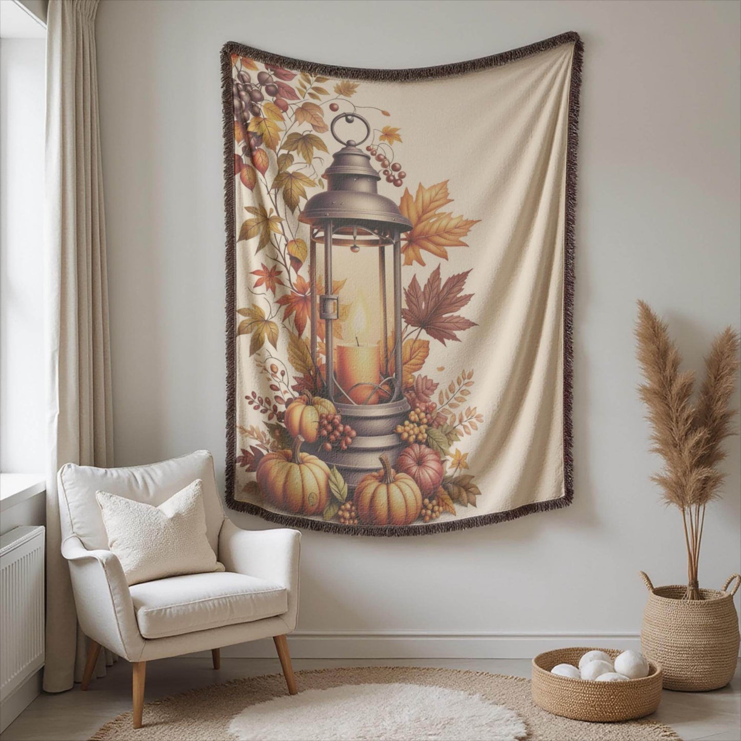Texture Wall Art - Cozy Rustic Decoration With Pumpkin, Autumn Leaves & Colorful Fringed Edges - timelessbohochic.com