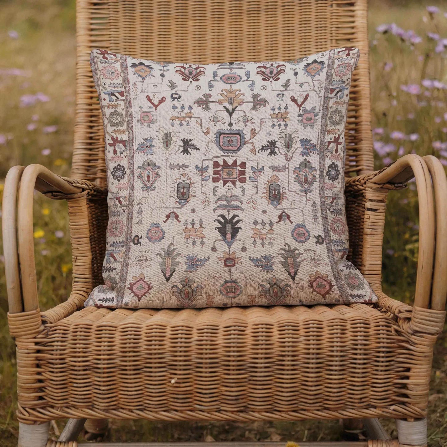 Turkish Rug Pillow - Boho Chic Cushion Cover With Anatolian Design, Soft Durable Fabric - timelessbohochic.com