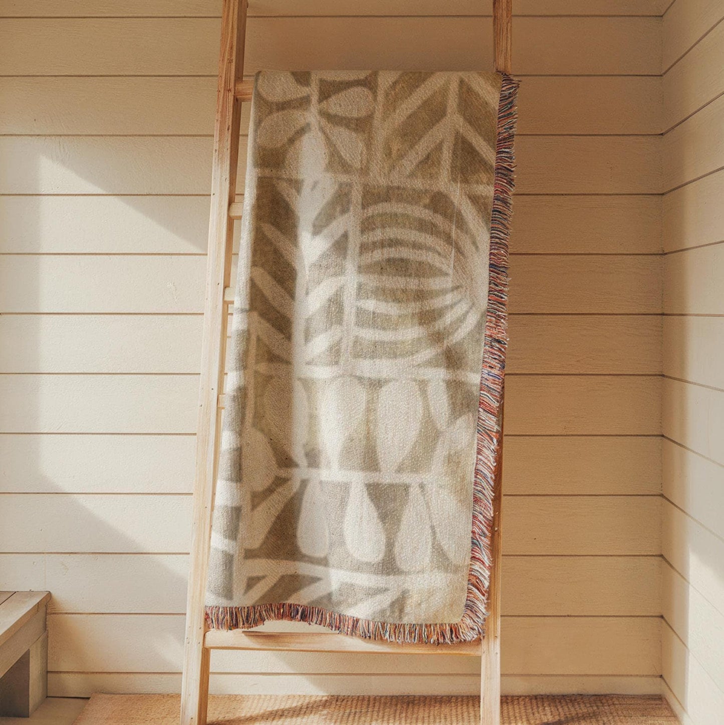 Boho Woven Blanket – Minimalist Throw With Modern Pattern & Fringed Edges