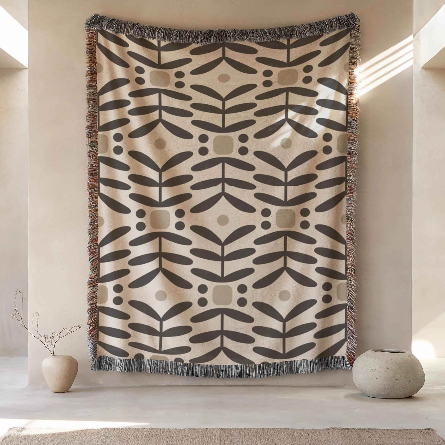 Woven Tapestry Wall Hanging – Mid Century Modern Decor With Floral Design - timelessbohochic.com