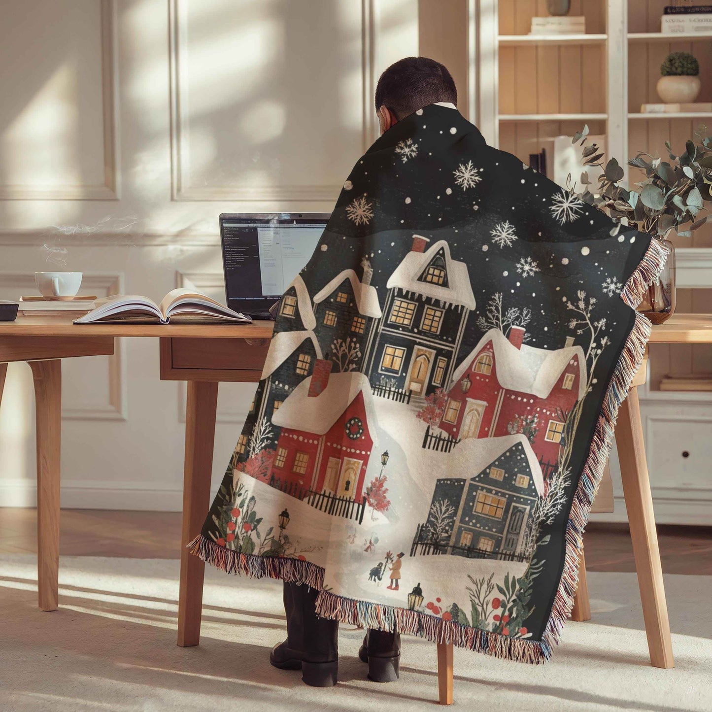 Holiday Cotton Tapestry – Christmas Village Decor | Festive Woven Blanket Throw - timelessbohochic.com