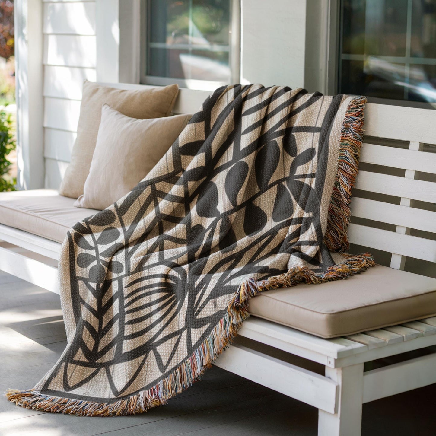 Geometric Wall Hanging – Black White Cotton Tapestry with Minimalist Pattern