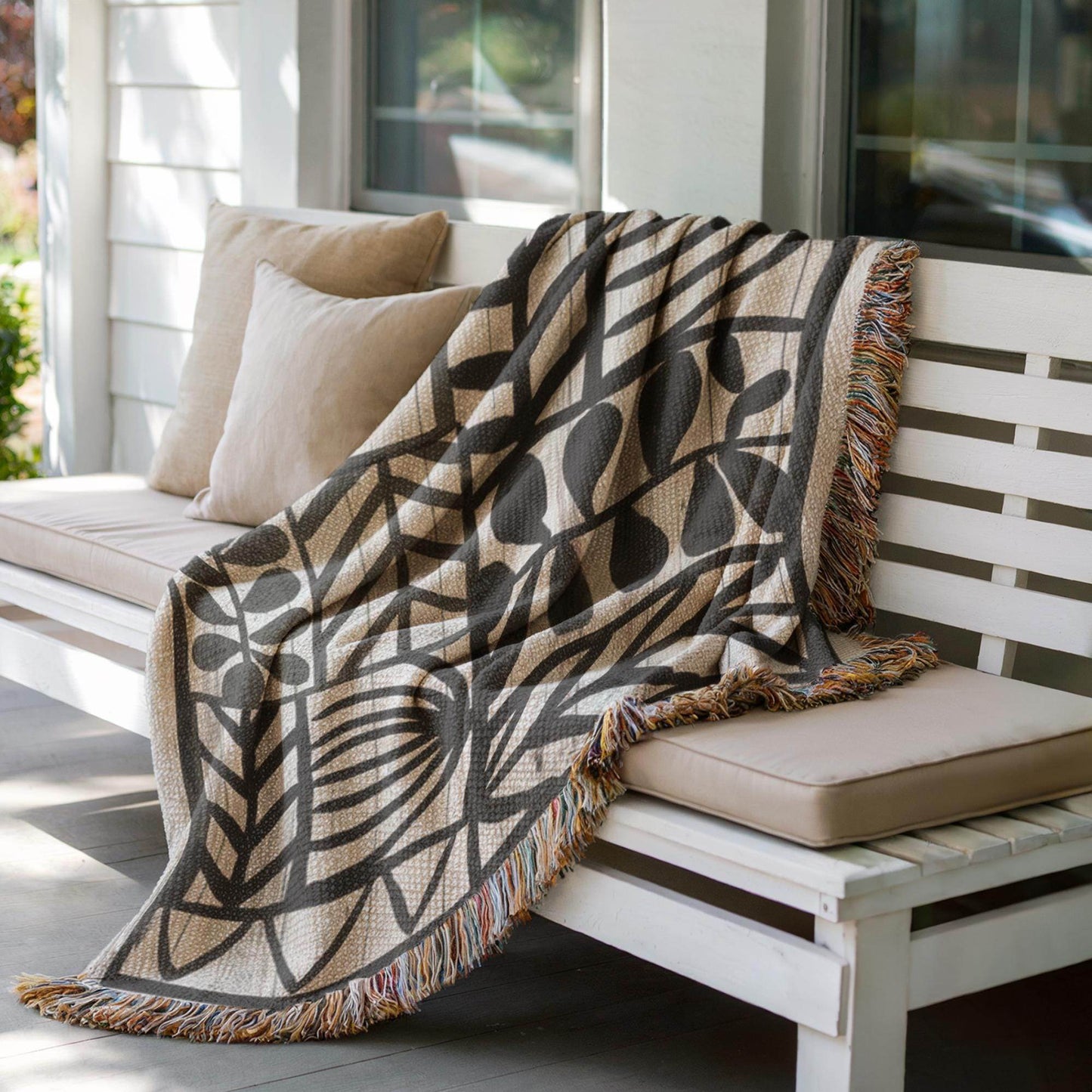 Floral Pillow - Geometric Wall Tapestry-Inspired Botanical Decor Woven Throw Cushion for Rustic Charm - timelessbohochic.com
