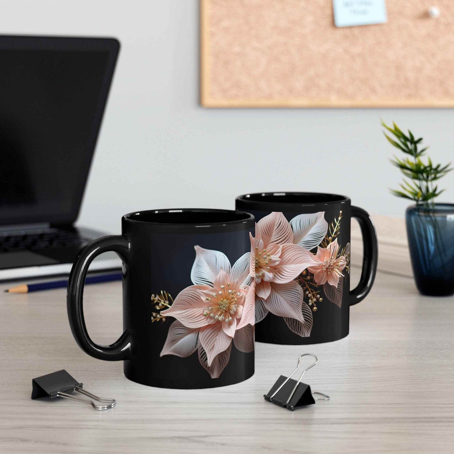 Festive Pink Poinsettia Mug – Ceramic Holiday Coffee Cup for Cozy Winter Drinks - timelessbohochic.com