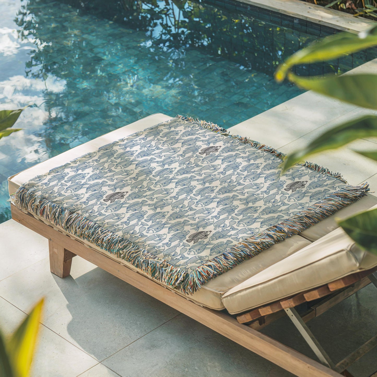 Patio Woven Blanket – Blue Fish Nautical Throw Cover | Coastal Home Decor