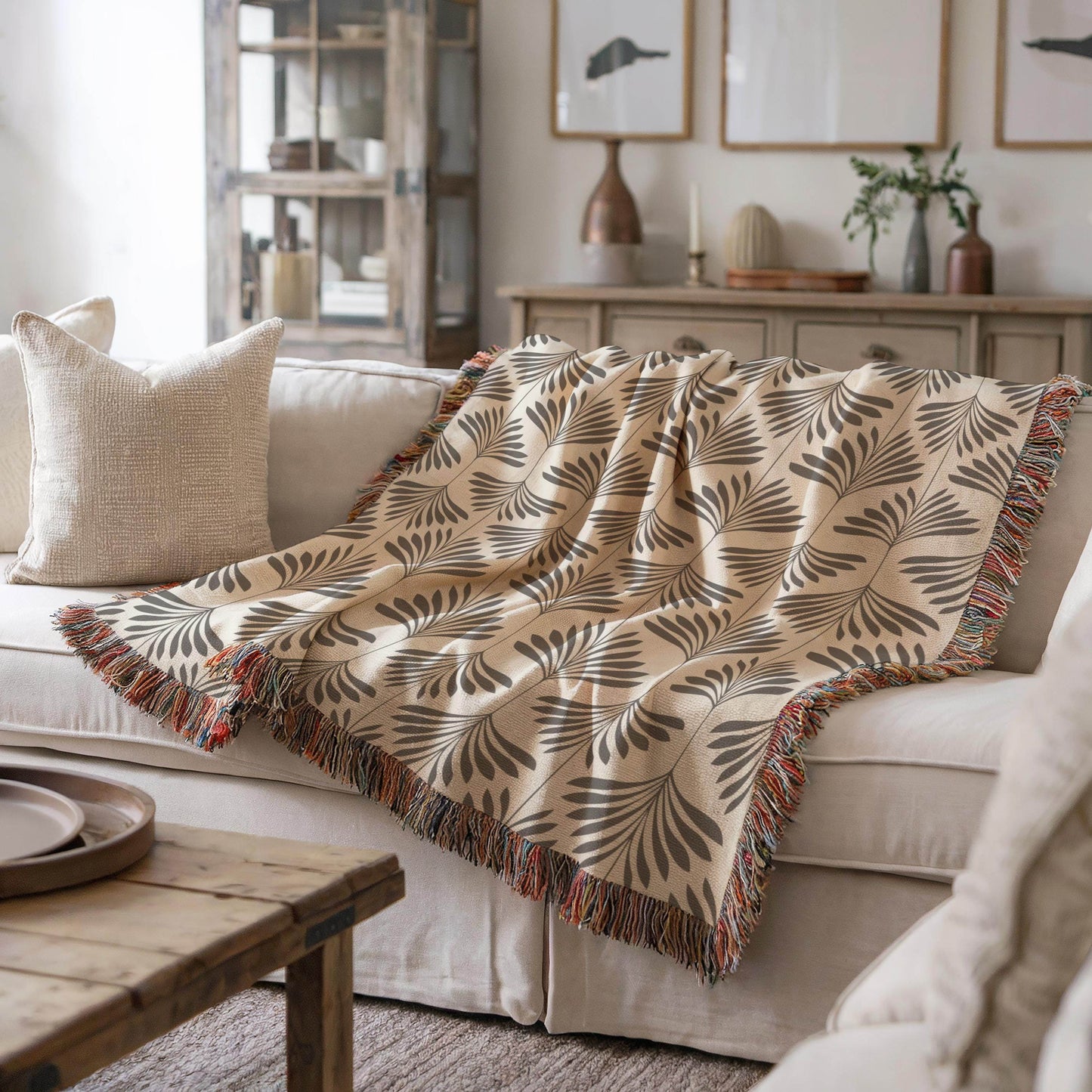Modern Throw Blanket Set – Geometric Pattern Woven Cotton Blanket with Accent Pillows - timelessbohochic.com