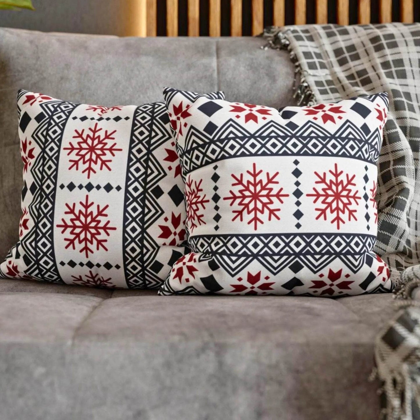 Scandi Pillow Cover – Black Red Snowflake Nordic Cushion | Winter Home Decor - timelessbohochic.com