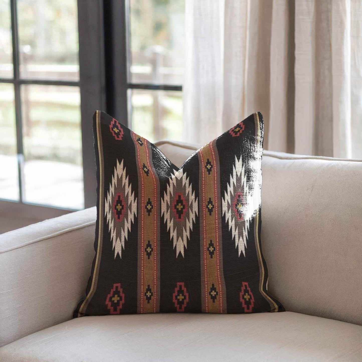 Boho Navajo Throw Pillow - Colorful Ikat Pattern Decorative Couch Pillow - timelessbohochic.com