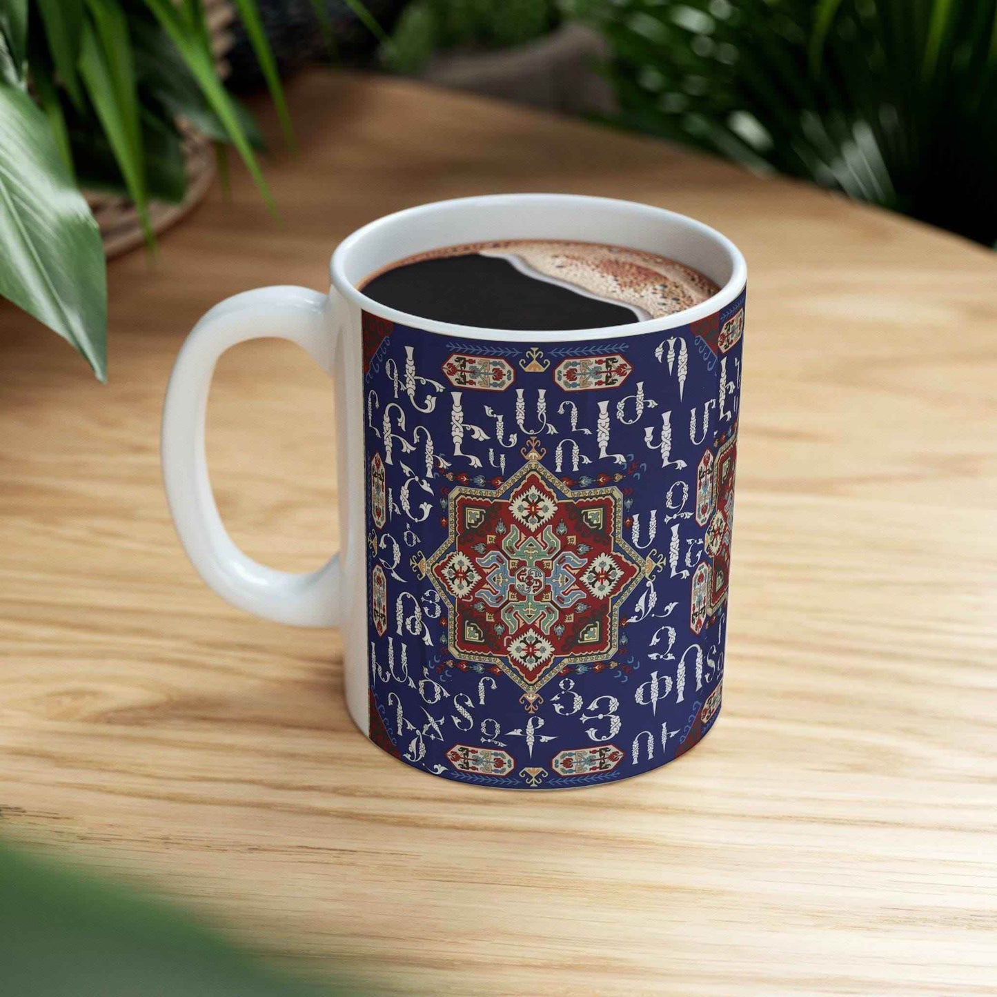 Armenian Coffee Mug - Handmade Ceramic 11 Oz Cup with Alphabet Art | Unique Drinkware - timelessbohochic.com