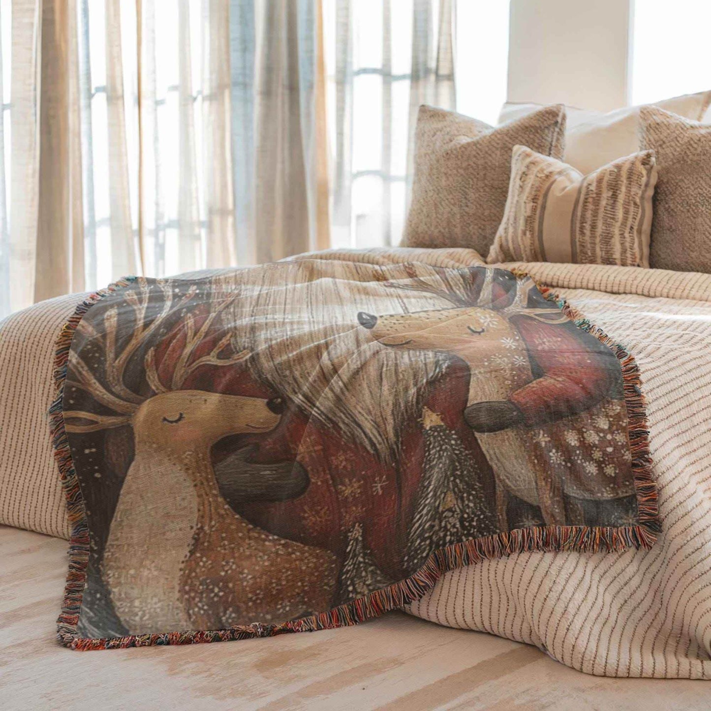 Christmas Woven Blanket – Santa Claus Throw with Fringed Edge, Cozy Holiday Bed Throw - timelessbohochic.com