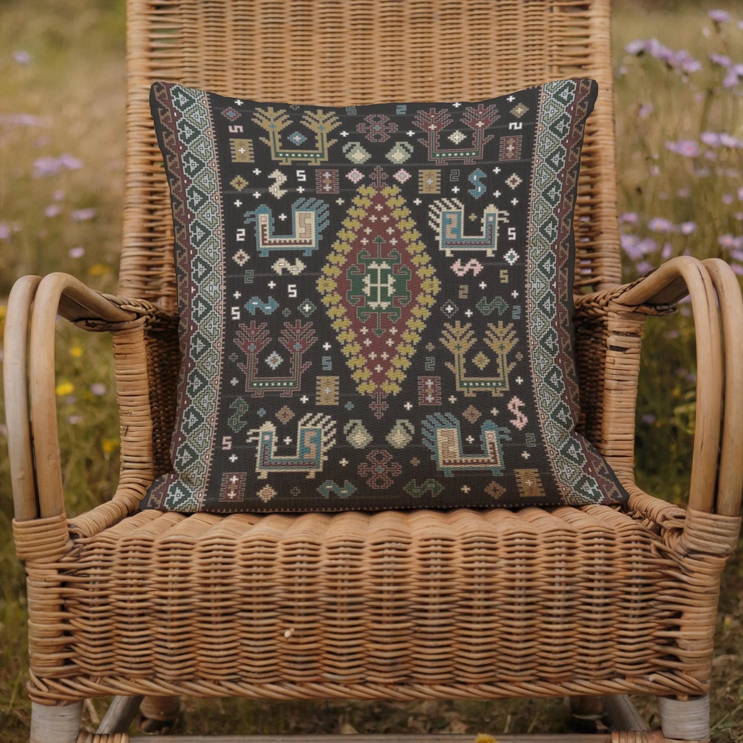 Bohemian Pillow - Ethnic Cushion With Colorful Embroidery | Southwestern Decor
