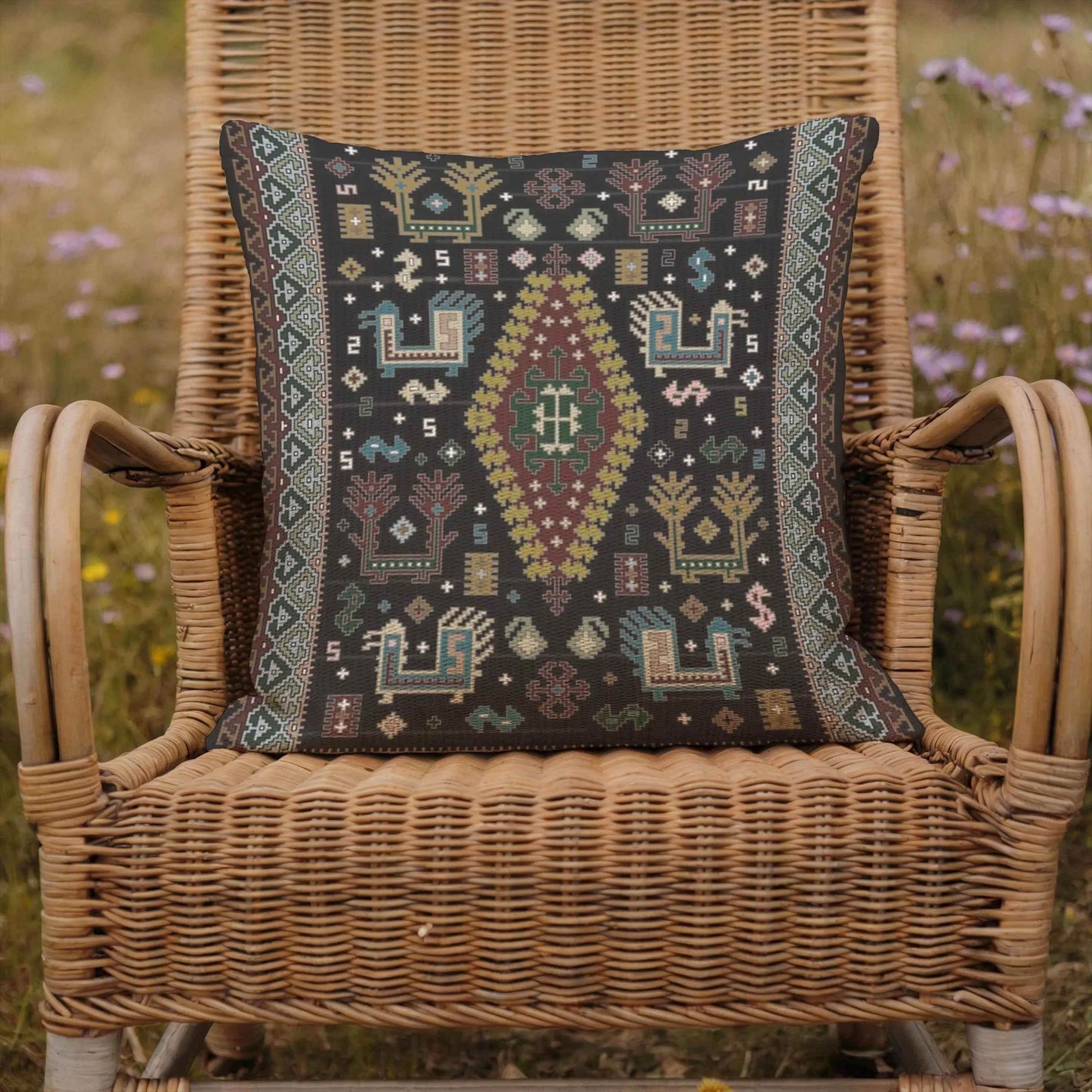 Bohemian Pillow - Ethnic Cushion With Colorful Embroidery | Southwestern Decor - timelessbohochic.com