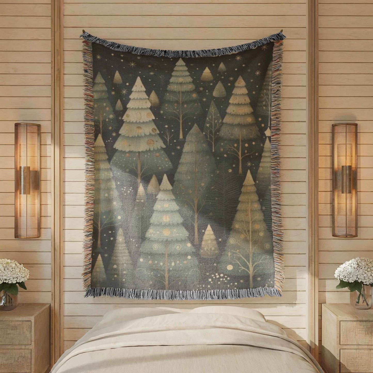 Festive Forest Blanket – Woven Cotton Throw with Xmas Tree Design, Cozy Winter Cover - timelessbohochic.com