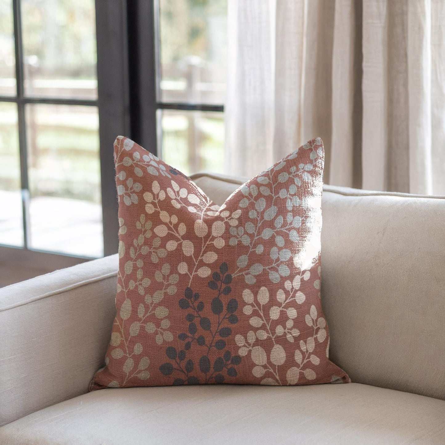 Japanese Throw Pillow - Woven Decorative Cushion With Floral Pattern Home Decor