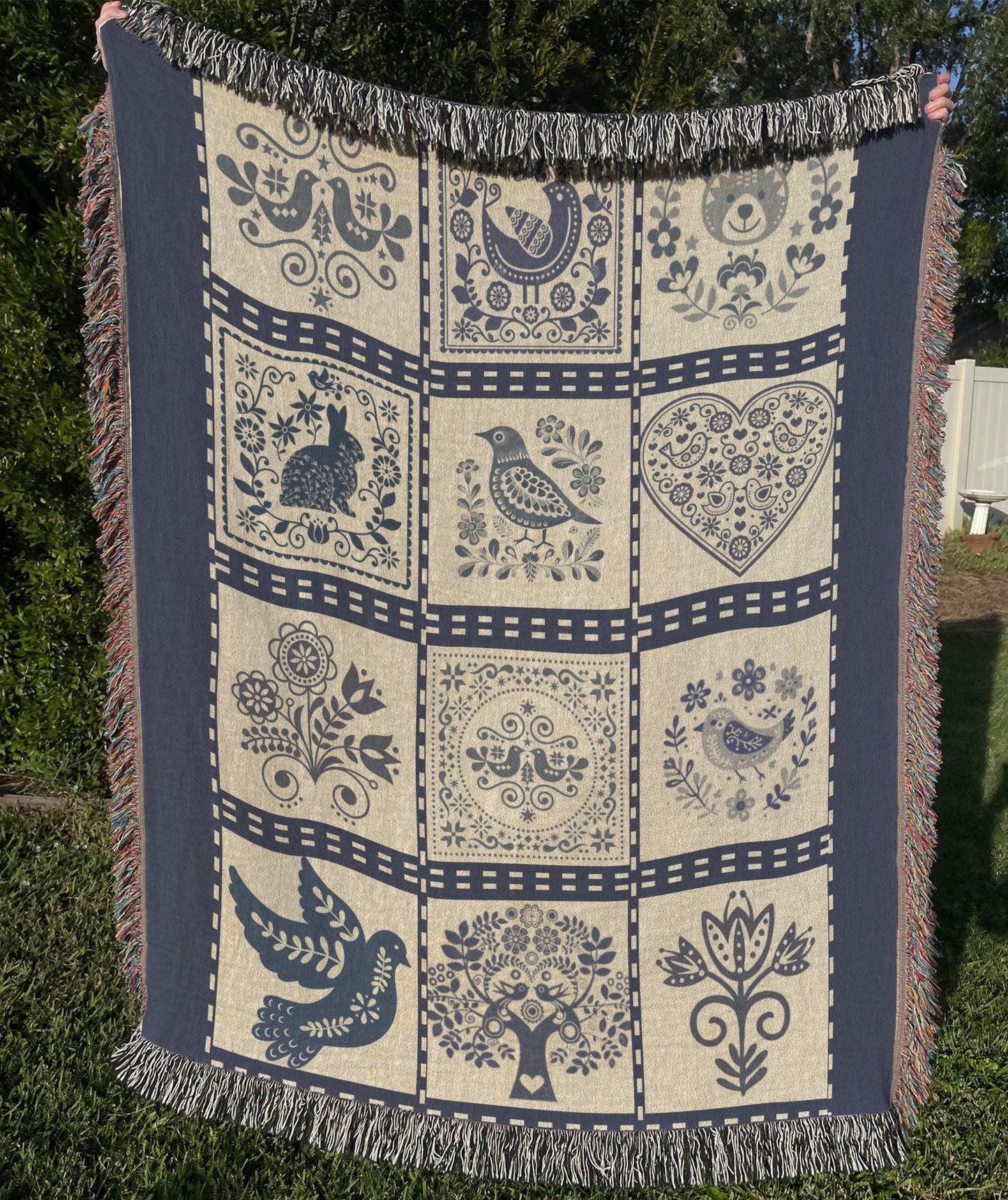 Scandi Blue Quilt Throw – Personalized Cotton Lap Blanket | Cozy Woven Scandinavian Style