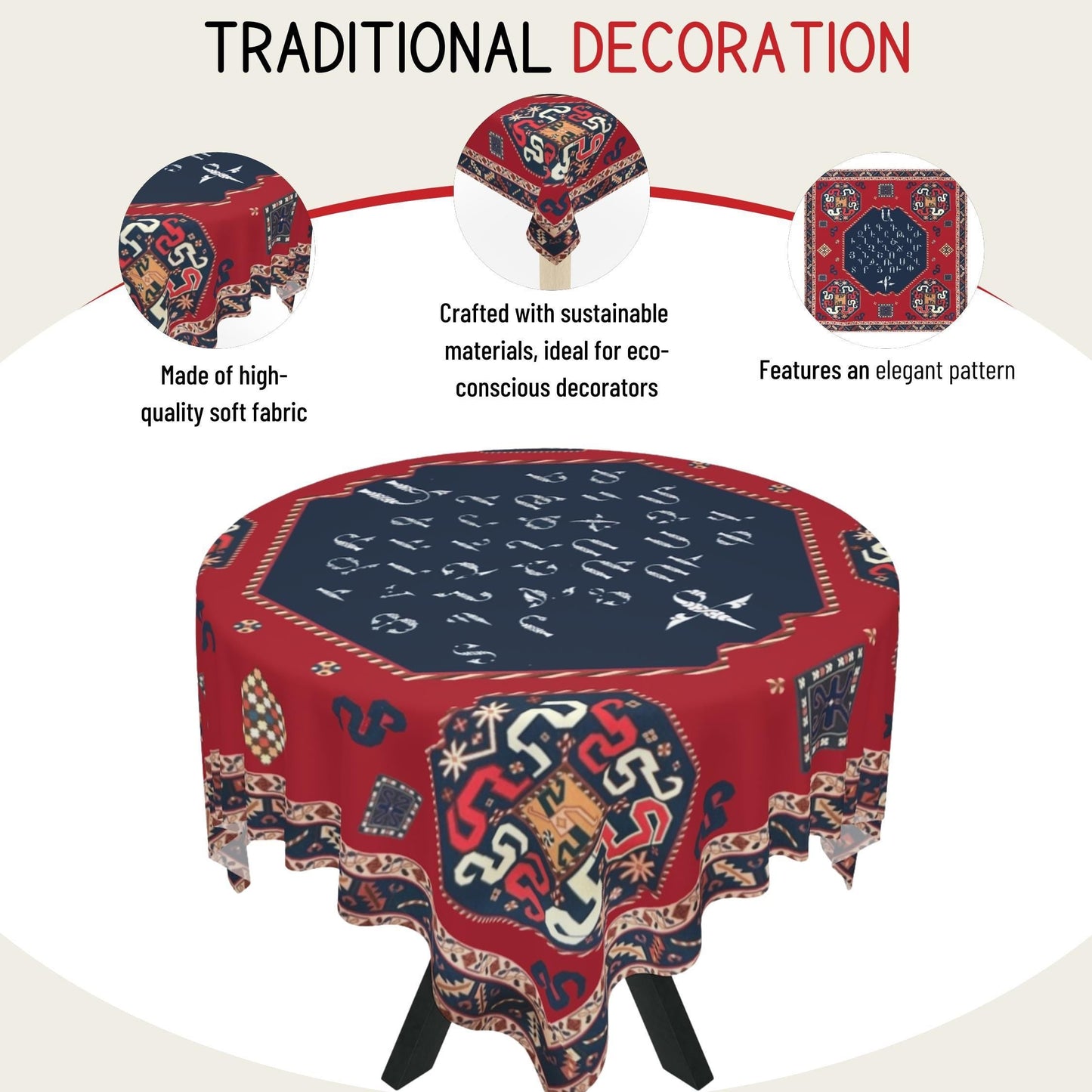Armenian Tablecloth - Square Stylish Table Cover | Personalized Boho Linen Gift