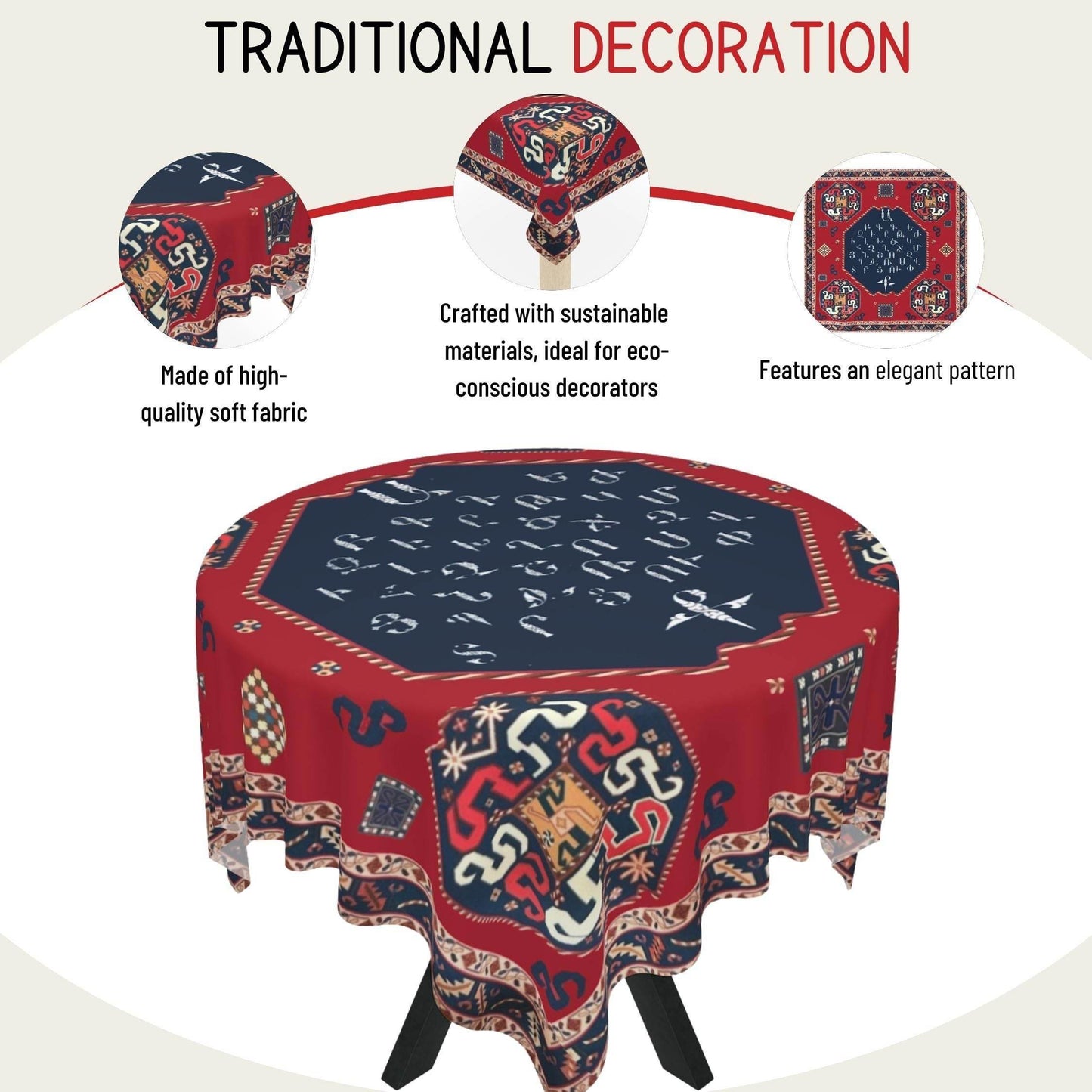 Armenian Tablecloth - Square Stylish Table Cover | Personalized Boho Linen Gift - timelessbohochic.com