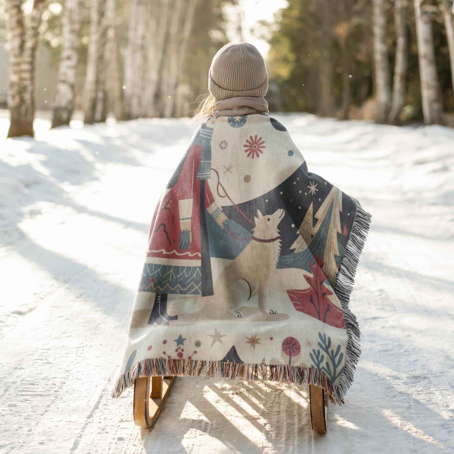 Cozy Christmas Blanket - Woven Cotton Throw With Festive Village Design, Soft Fabric - timelessbohochic.com