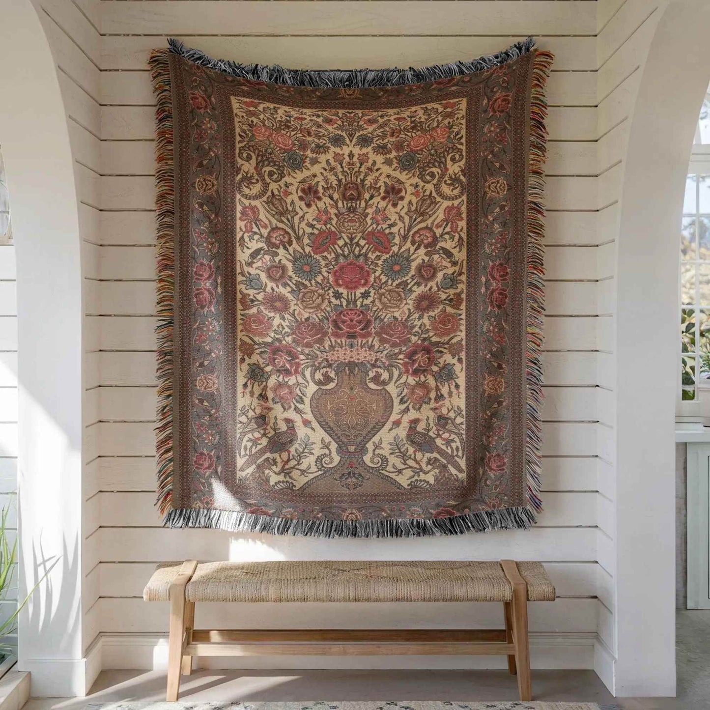 Persian Vase Wall Hanging - Cotton Throw Blanket - timelessbohochic.com