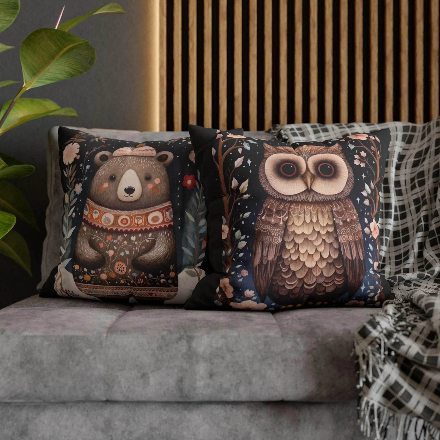 Scandinavian Folk Art Pillow - Nordic Pillow Cover | Double Sided Woodland Sham - timelessbohochic.com