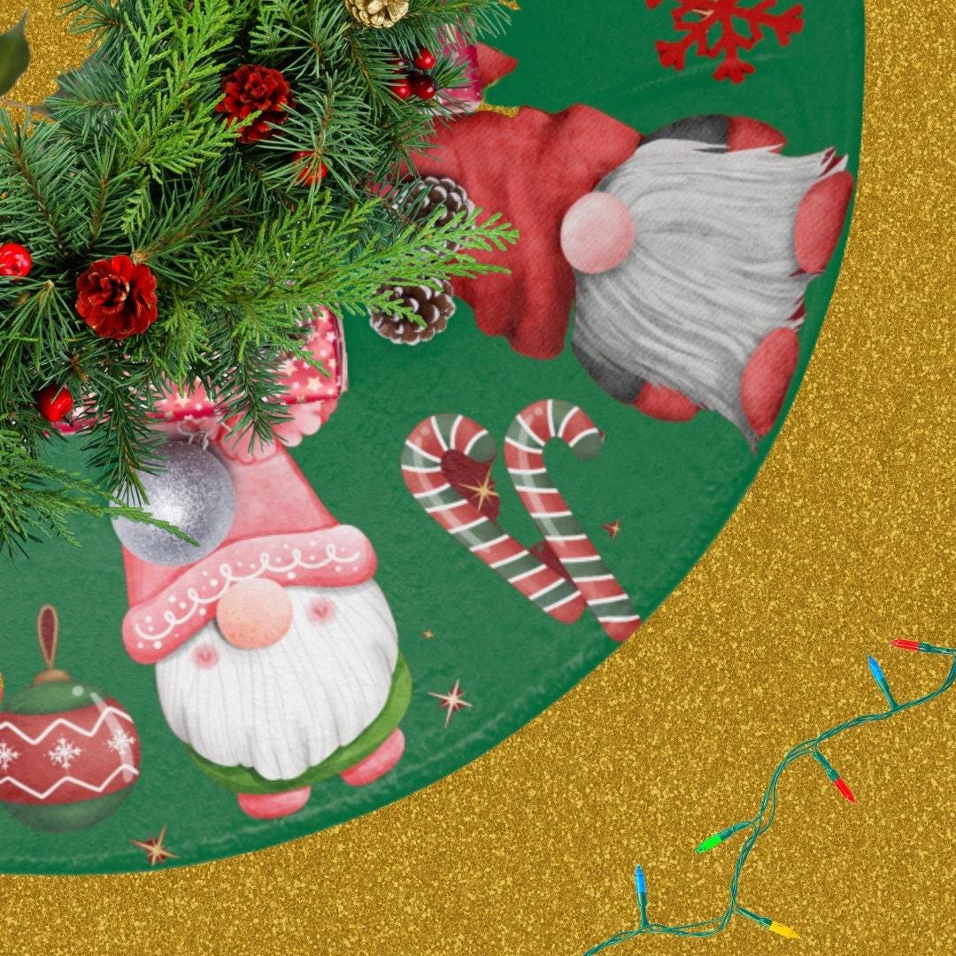 Gnome Christmas Tree Skirt – Cute Gnome Patterns | Festive Holiday Tree Wrap