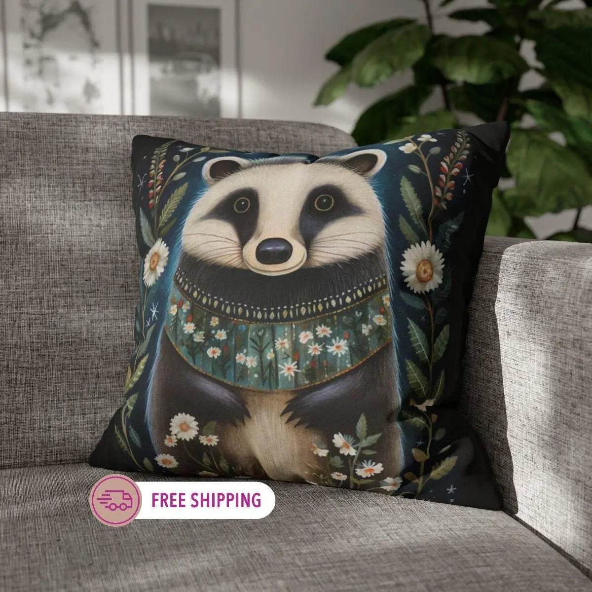Folk Art Pillow – Nordic Decor Double-Sided Cover with Woodland Animal Design - timelessbohochic.com