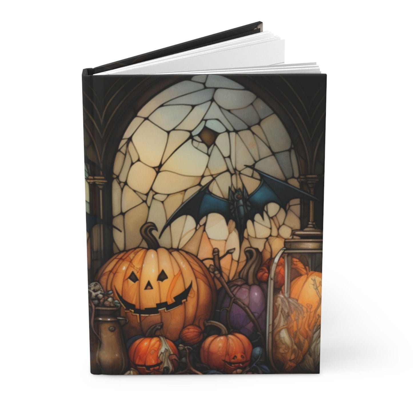 Halloween Hardcover Notebook - Gothic Pumpkin Bats Design | Matte Finish Journal