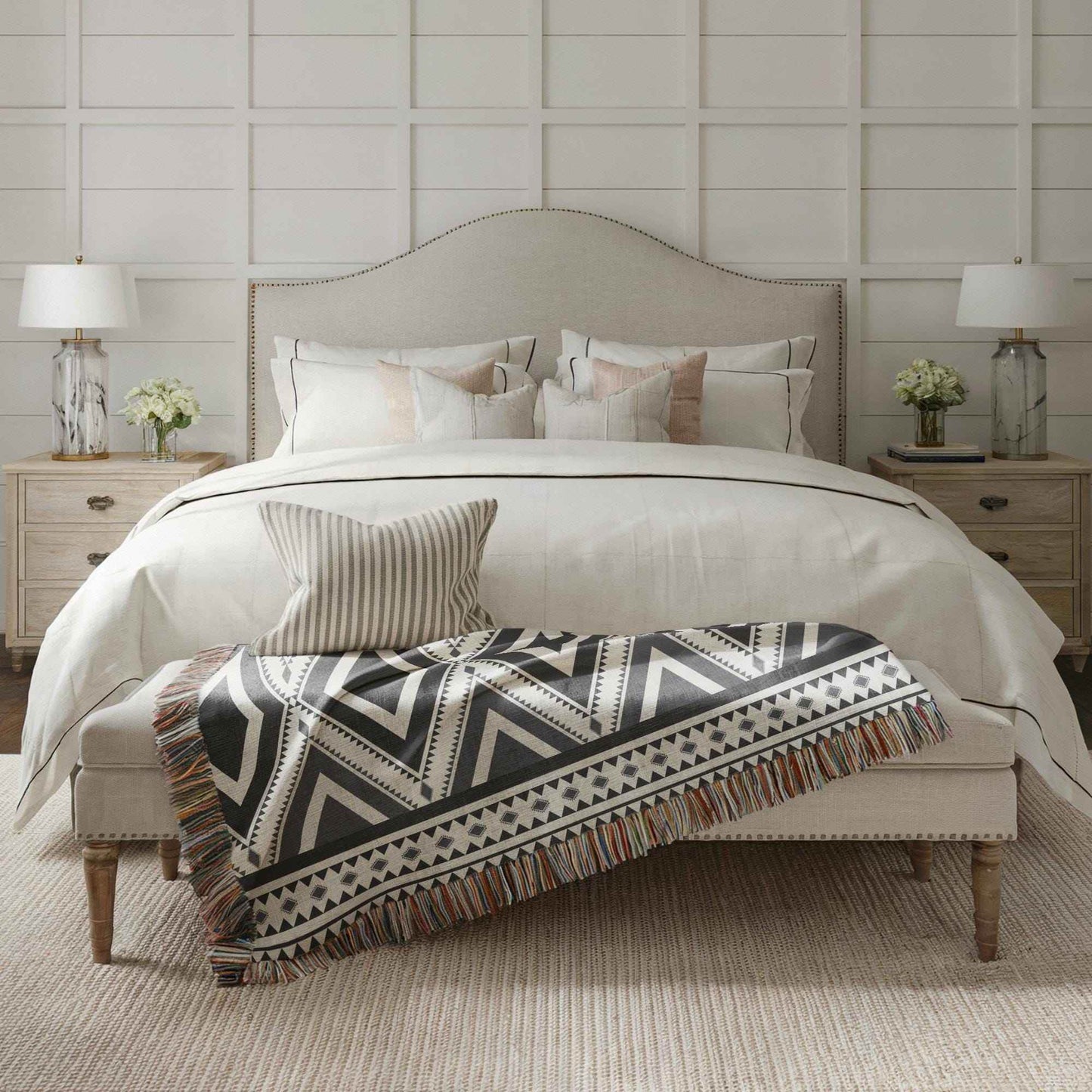 Southwestern Throw Blanket - Boho Cotton Throw with Tribal Pattern and Fringed Edges - timelessbohochic.com