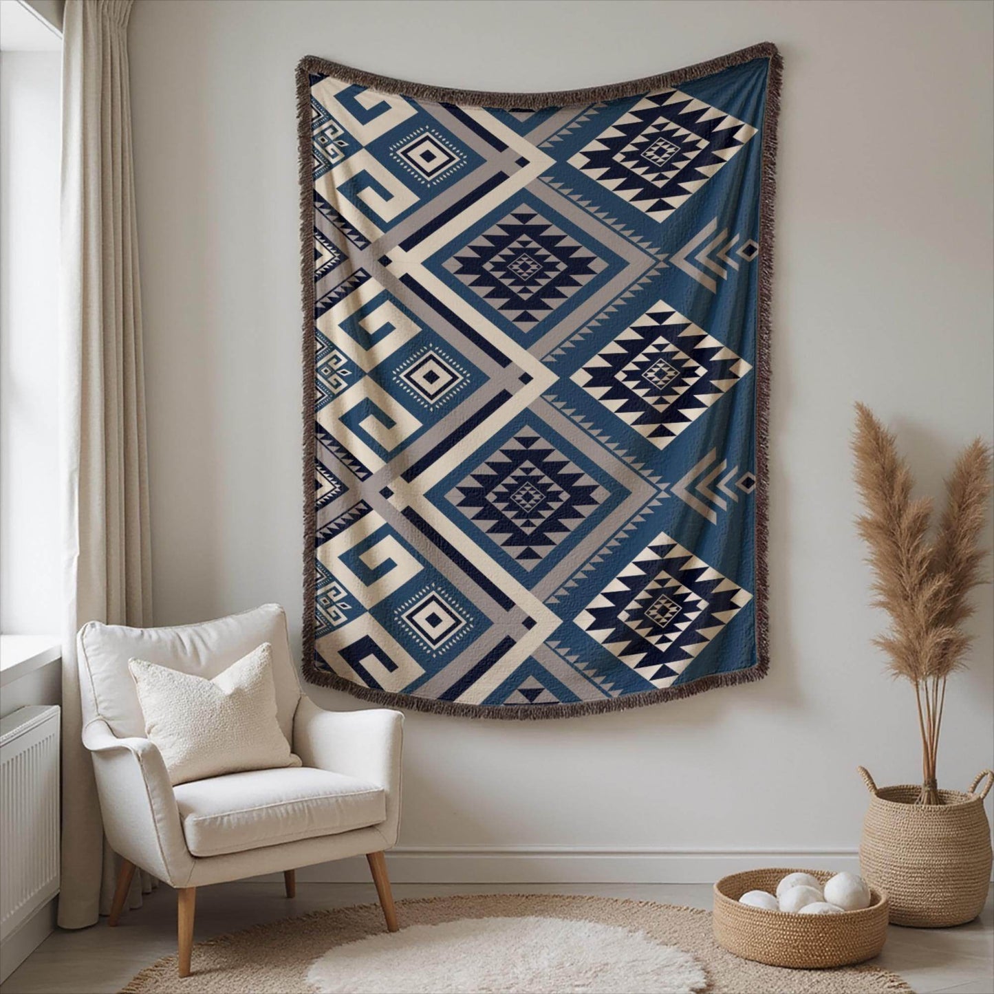 Personalized Woven Tapestry with Aztec Pattern Decor and Colorful Fringe Edge - timelessbohochic.com