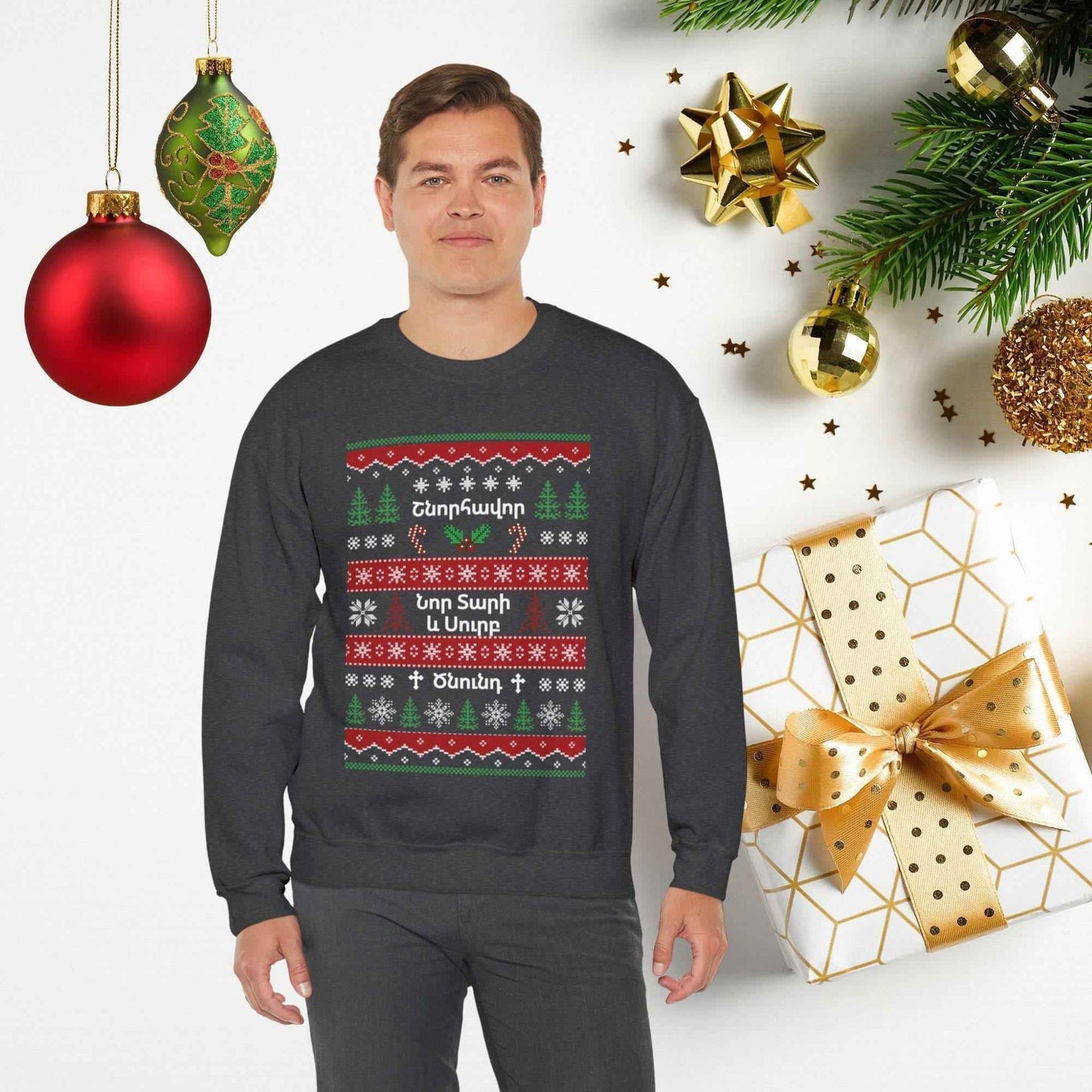 Armenian Holiday Sweater – Cozy Warm Cotton Blend Sweater With Festive Design - timelessbohochic.com