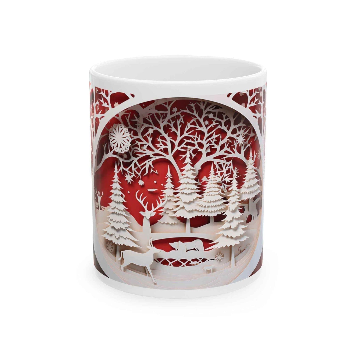 Festive Ceramic Mug – Red And White Holiday Coffee Cup | Cozy Winter Tea Mug - timelessbohochic.com