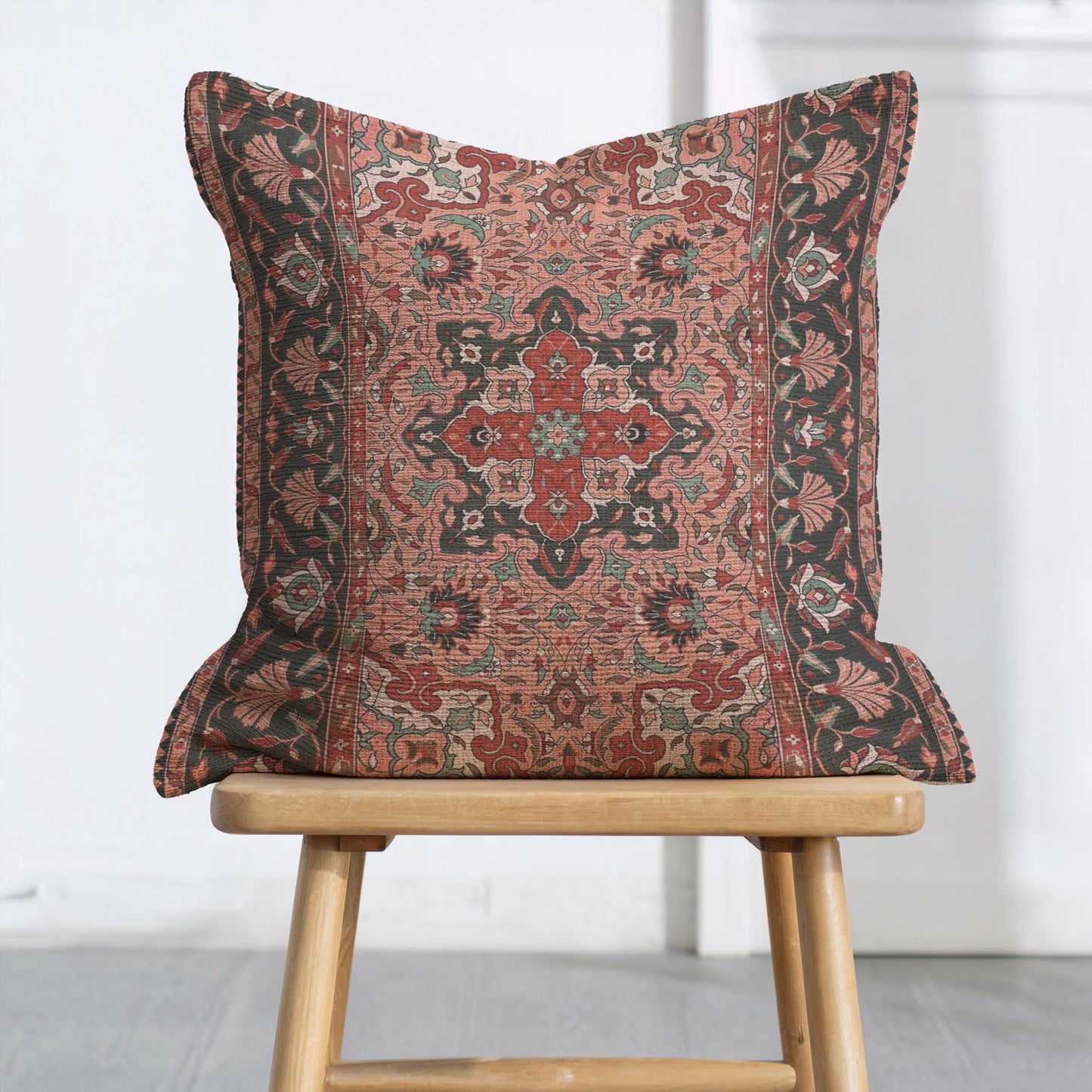 Woven Pillow - Bohemian Cushion with Turkish Rug Design & Anatolian Carpet Pattern