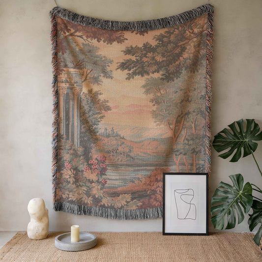 Modern Geometric woven blanket with geometric pattern styled for layered home decor