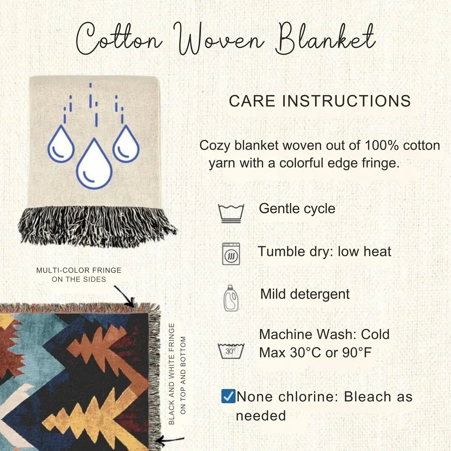 Cotton Woven Quilt – Woodland Animal Throw | Scandi Forest Decor Blanket