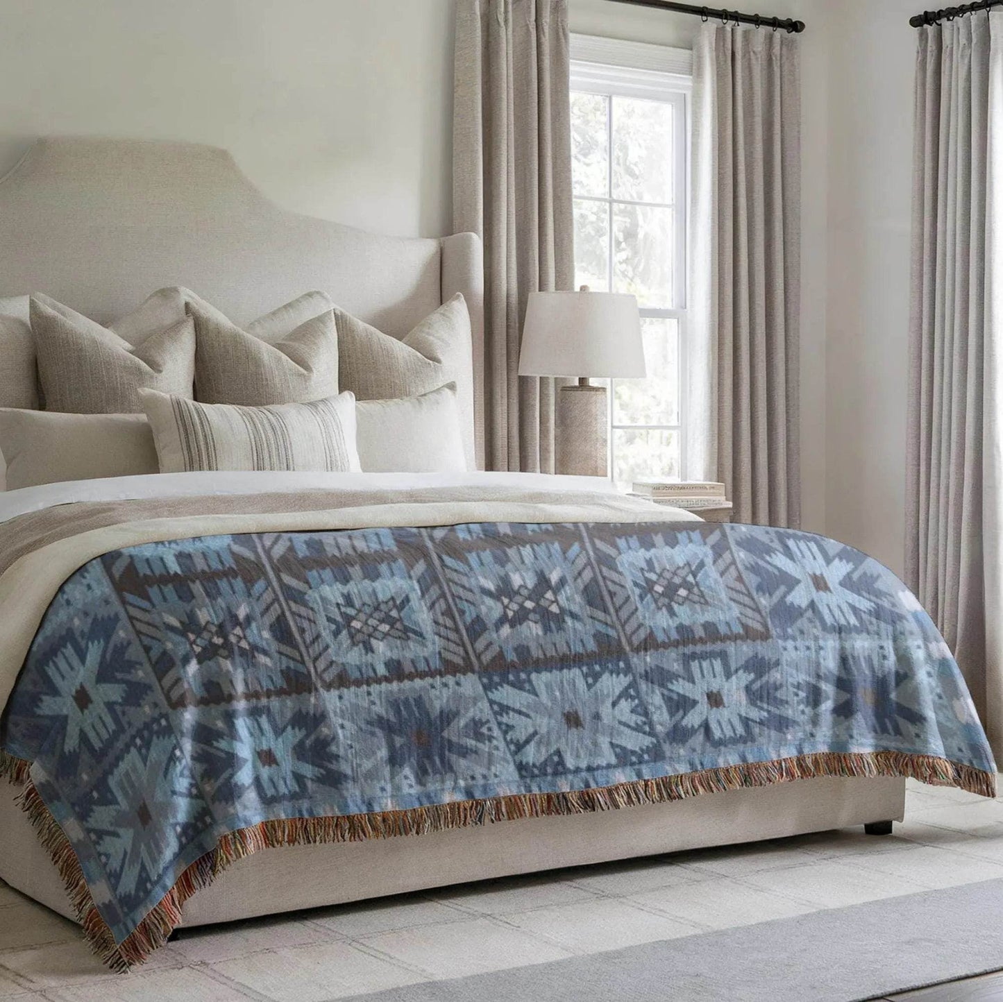 Scandi Woven Blanket – Cozy Bed Throw With Fringed Edge, Nordic Bedding Decor - timelessbohochic.com