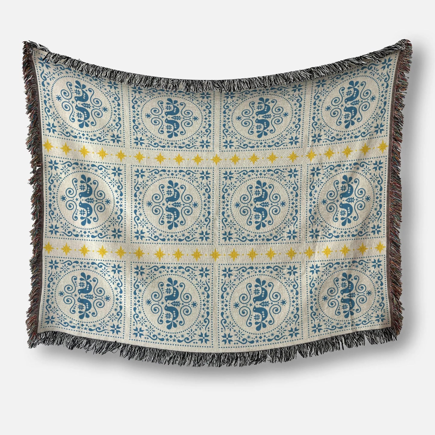 Cotton Woven Blanket | Scandinavian Throw With Colorful Fringed Edges